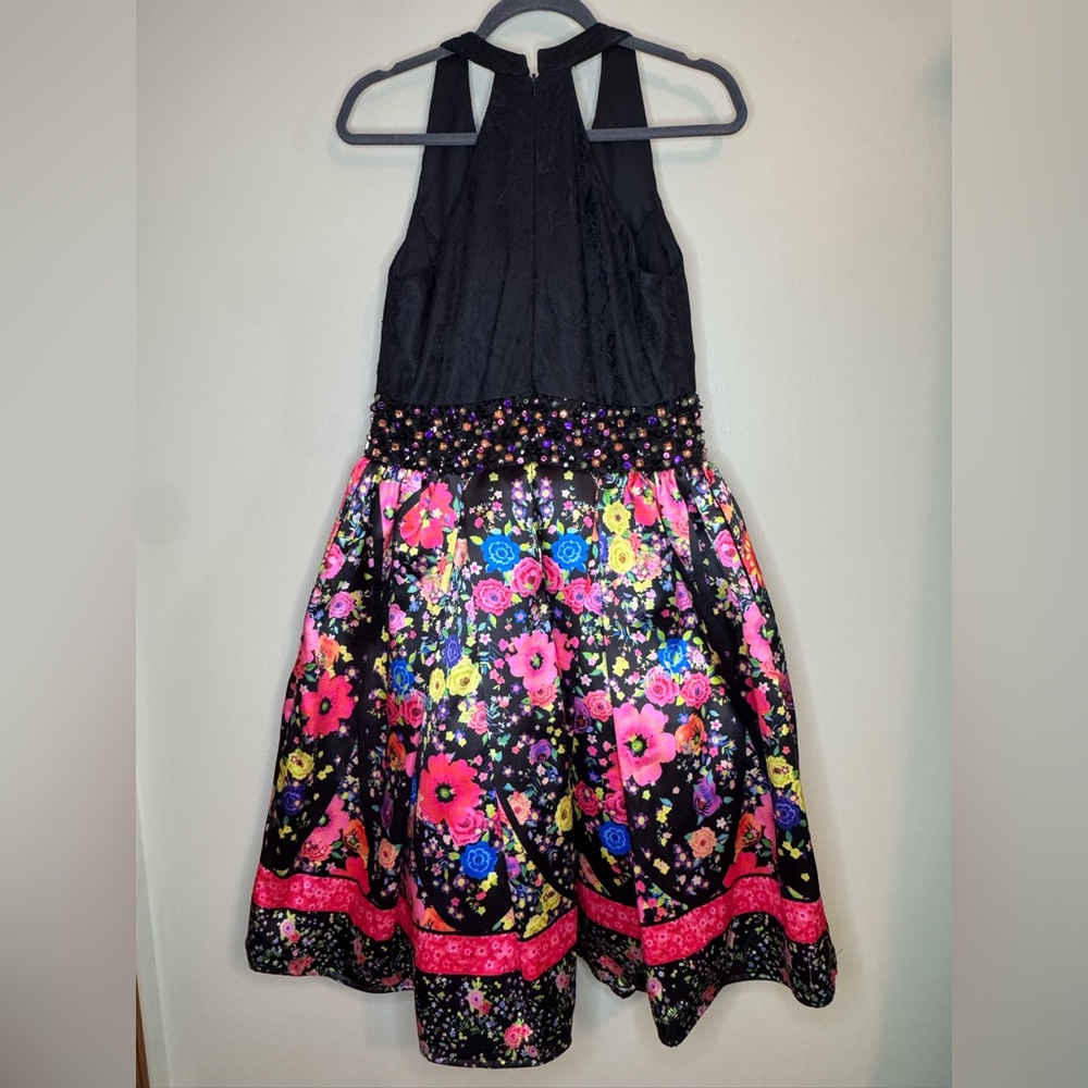 Mac Duggal Black Bodice Floral Prom Dress with Pink Accents - Picture 6 of 6